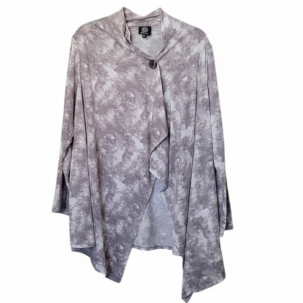Bobeau Plus Size Modest 2X Gray and White Wrap Front Cardigan Sweater